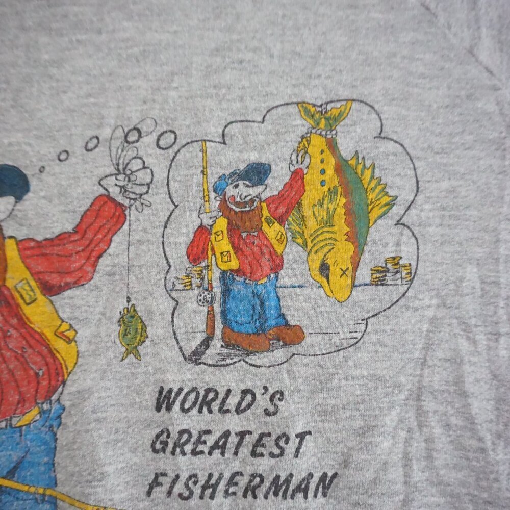 VTG Gray World's Greatest Fisherman Graphic Crewneck Sweatshirt Outdoorsy XL - Picture 9 of 10